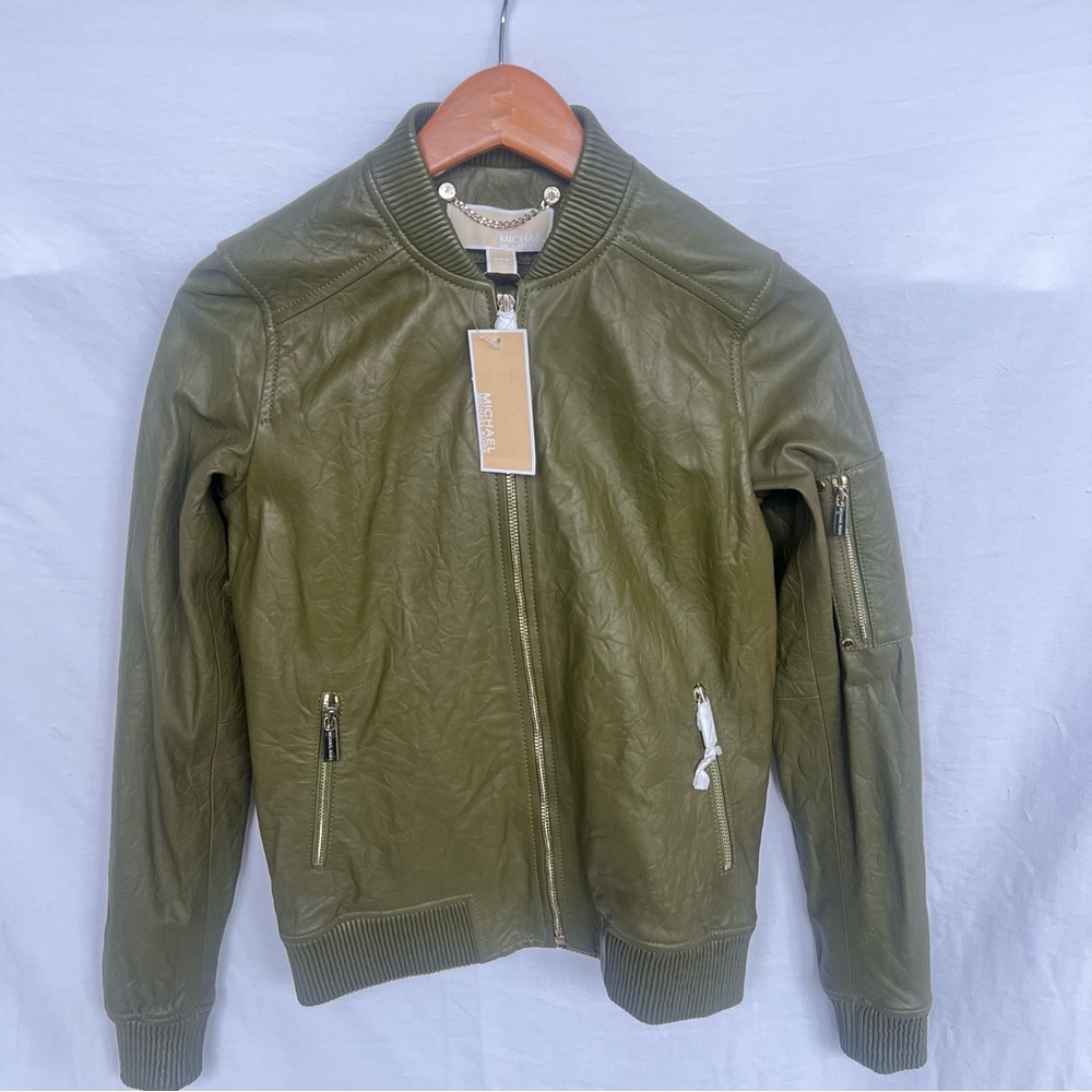 MICHAEL Michael Kors Women's Crinkled Leather Bomber Jacket NWT